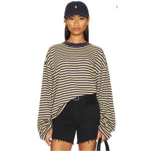 Lioness Women's Bloom Oversized Long Sleeve Top Beige Stripe Size S NWT